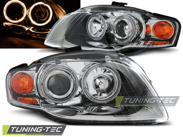 Upgrade Design Angel Eyes Scheinwerfer für Audi A4 B7 05-08 chrom